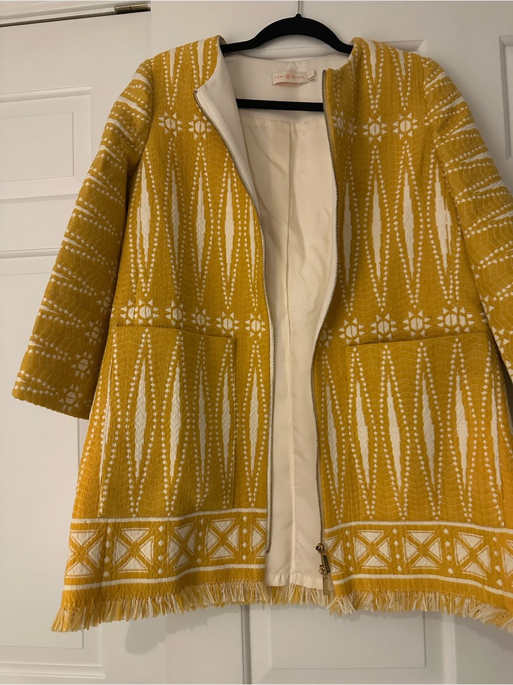 Tory Burch Yellow Patterned Women's Open-Front  Coat